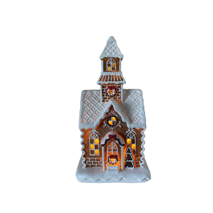 Piparkakkukirkko LED-valolla